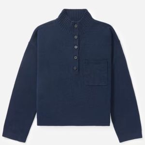 Everlane recashmere button mockneck sweater top cropped blue button small